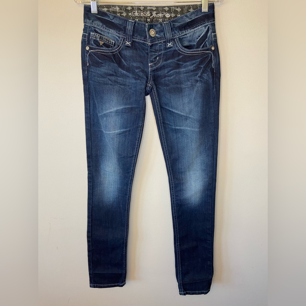 💜Guess Dare Devil Dark Blue Skinny Low rise Jeans women's size 24